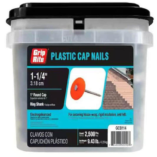 #12 x 1-1/4 in. Plastic Round Cap Roofing Nails (2,500-Pack)